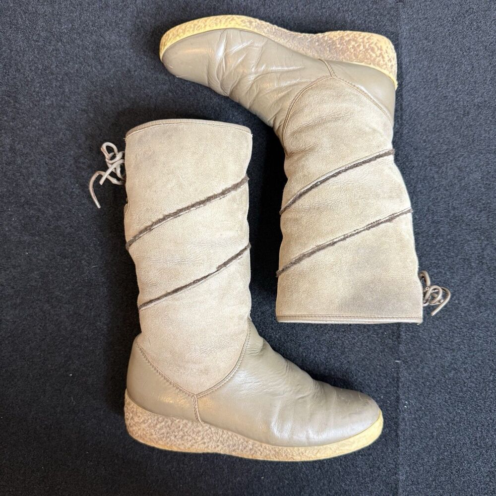 Pajar Women’s Boots Size 9 Beige Leather Suede Shearling Lined Made Canada